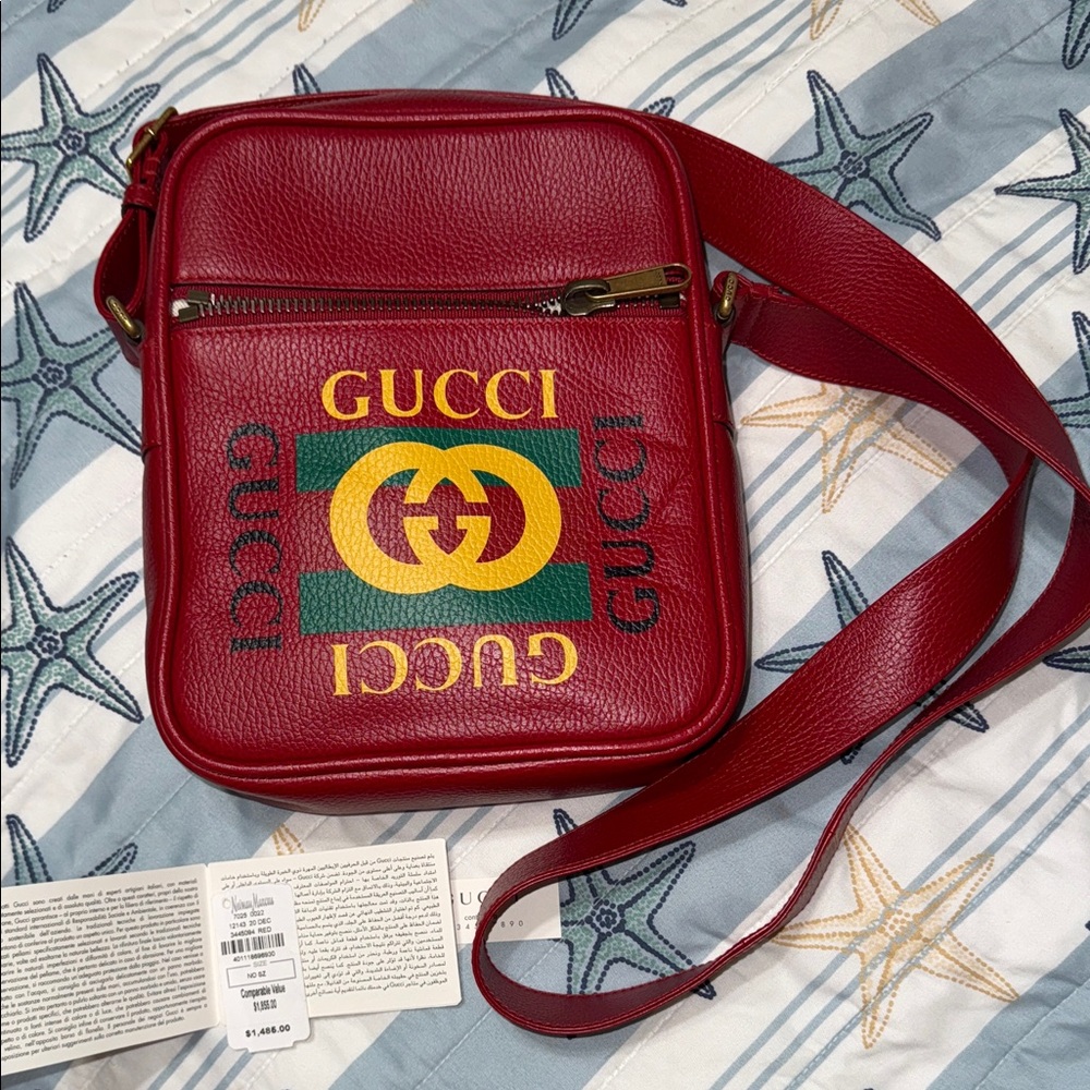 Gucci Red Leather Messenger Bag